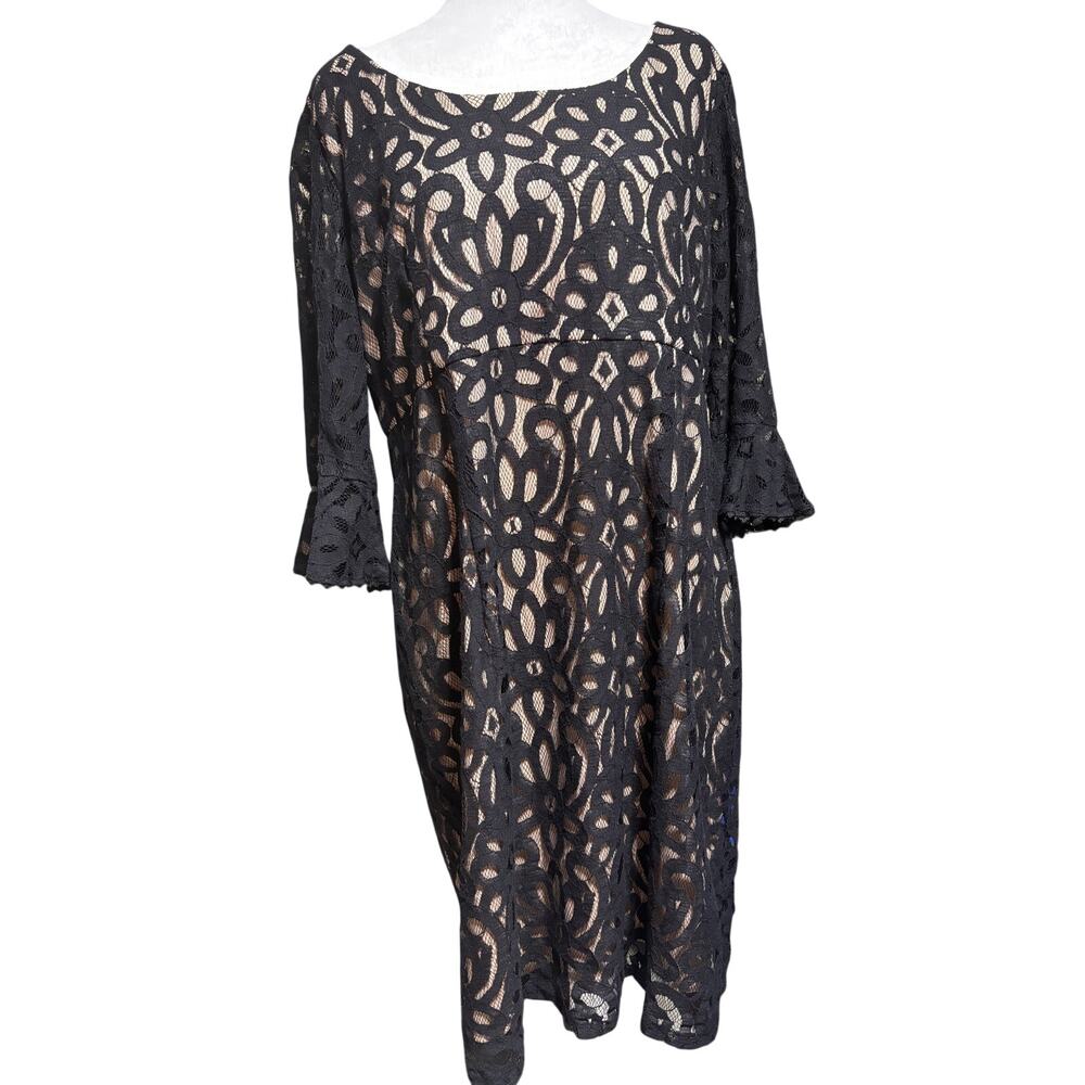 Rabbit Designs Womens XL Black & Tan Lace Overlay Fit & Flare Semi Formal Dress